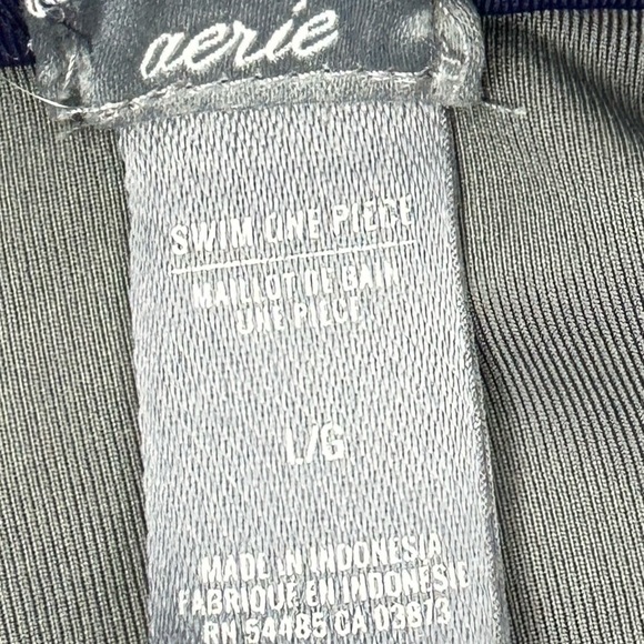 Aerie Gray One-Piece Swimsuit with Navy Trim size L - Picture 2 of 6